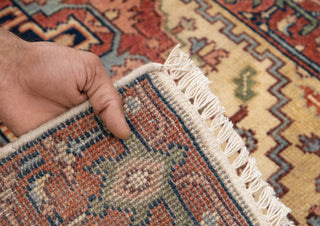 2.6x10 Foot Beige Red Antique Look Serapi Persian Reproduction Runner Rug Hand Knotted Wool Soft, Thick and Plush Feel #G-11478