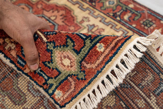 2.6x10 Foot Beige Red Antique Look Serapi Persian Reproduction Runner Rug Hand Knotted Wool Soft, Thick and Plush Feel #G-11478