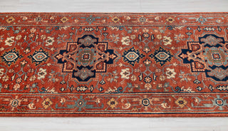 2.6x10 Foot Red Serapi Persian Reproduction Runner Rug Hand Knotted Wool Soft, Thick and Plush Feel #G-11477