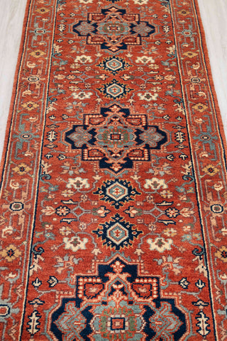 2.6x10 Foot Red Serapi Persian Reproduction Runner Rug Hand Knotted Wool Soft, Thick and Plush Feel #G-11477