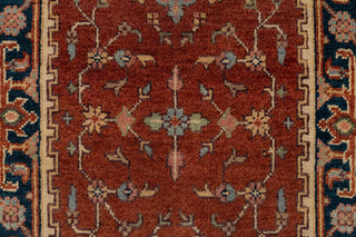 2.6x8 Foot Red Navy Antique Look Serapi Persian Reproduction Runner Rug Hand Knotted Wool Soft, Thick and Plush Feel #G-11474