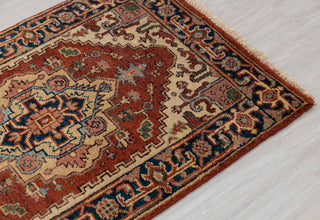 2.6x8 Foot Red Navy Antique Look Serapi Persian Reproduction Runner Rug Hand Knotted Wool Soft, Thick and Plush Feel #G-11474