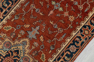 2.6x8 Foot Red Navy Antique Look Serapi Persian Reproduction Runner Rug Hand Knotted Wool Soft, Thick and Plush Feel #G-11474