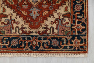 2.6x8 Foot Red Navy Antique Look Serapi Persian Reproduction Runner Rug Hand Knotted Wool Soft, Thick and Plush Feel #G-11474