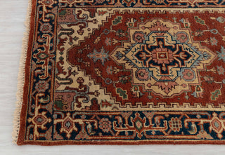 2.6x8 Foot Red Navy Antique Look Serapi Persian Reproduction Runner Rug Hand Knotted Wool Soft, Thick and Plush Feel #G-11474