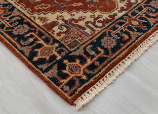 2.6x8 Foot Red Navy Antique Look Serapi Persian Reproduction Runner Rug Hand Knotted Wool Soft, Thick and Plush Feel #G-11474