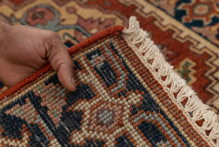 2.6x8 Foot Red Navy Antique Look Serapi Persian Reproduction Runner Rug Hand Knotted Wool Soft, Thick and Plush Feel #G-11474