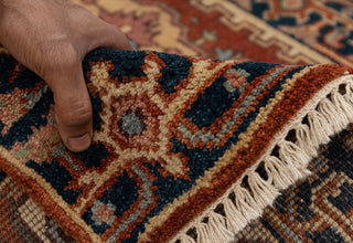 2.6x8 Foot Red Navy Antique Look Serapi Persian Reproduction Runner Rug Hand Knotted Wool Soft, Thick and Plush Feel #G-11474