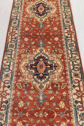 2.6x14Ft. Red Serapi Persian Reproduction Runner Rug Hand Knotted Wool Soft and Plush Feel #G-11472