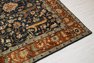 8x10 Classic Persian Retro Mahal Design Navy Blue Rust High Quality Premium Wool Hand Knotted Rug