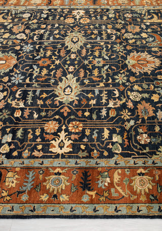 8x10 Classic Persian Retro Mahal Design Navy Blue Rust High Quality Premium Wool Hand Knotted Rug
