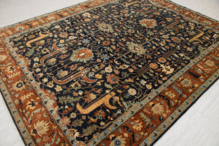 8x10 Classic Persian Retro Mahal Design Navy Blue Rust High Quality Premium Wool Hand Knotted Rug
