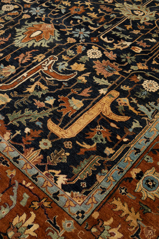 8x10 Classic Persian Retro Mahal Design Navy Blue Rust High Quality Premium Wool Hand Knotted Rug