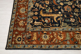8x10 Classic Persian Retro Mahal Design Navy Blue Rust High Quality Premium Wool Hand Knotted Rug