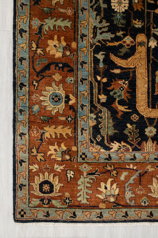 8x10 Classic Persian Retro Mahal Design Navy Blue Rust High Quality Premium Wool Hand Knotted Rug