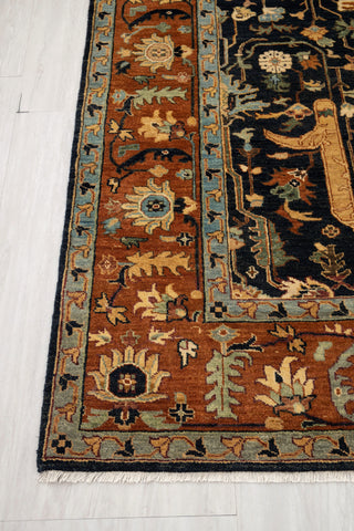 8x10 Classic Persian Retro Mahal Design Navy Blue Rust High Quality Premium Wool Hand Knotted Rug