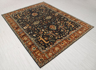 8x10 Classic Persian Retro Mahal Design Navy Blue Rust High Quality Premium Wool Hand Knotted Rug