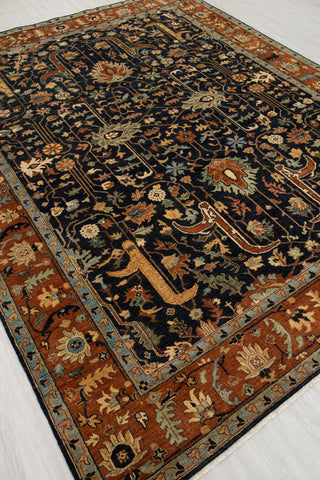 8x10 Classic Persian Retro Mahal Design Navy Blue Rust High Quality Premium Wool Hand Knotted Rug