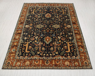 8x10 Classic Persian Retro Mahal Design Navy Blue Rust High Quality Premium Wool Hand Knotted Rug