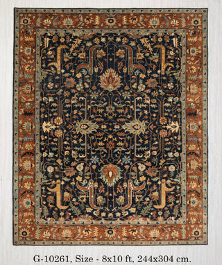 8x10 Classic Persian Retro Mahal Design Navy Blue Rust High Quality Premium Wool Hand Knotted Rug