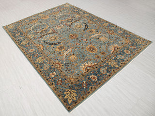 8x10 Blue Modern Persian Rug Oushak Turkish Design Hand Knotted Hand Spun Wool Rug