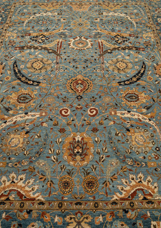 8x10 Blue Modern Persian Rug Oushak Turkish Design Hand Knotted Hand Spun Wool Rug