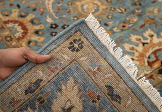 8x10 Blue Modern Persian Rug Oushak Turkish Design Hand Knotted Hand Spun Wool Rug
