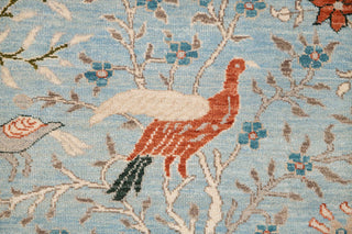 6x9 Light Blue Colorful Birds Garden Fine Quality Soft Hand Knotted Wool Rug JC-6372