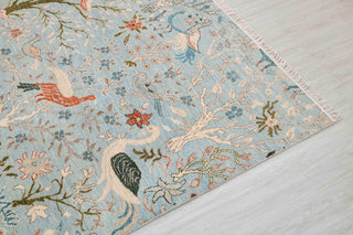 6x9 Light Blue Colorful Birds Garden Fine Quality Soft Hand Knotted Wool Rug JC-6372