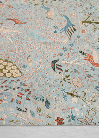 6x9 Light Blue Colorful Birds Garden Fine Quality Soft Hand Knotted Wool Rug JC-6372