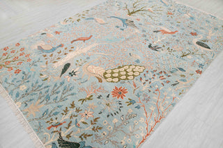 6x9 Light Blue Colorful Birds Garden Fine Quality Soft Hand Knotted Wool Rug JC-6372
