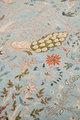 6x9 Light Blue Colorful Birds Garden Fine Quality Soft Hand Knotted Wool Rug JC-6372