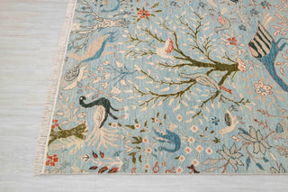 6x9 Light Blue Colorful Birds Garden Fine Quality Soft Hand Knotted Wool Rug JC-6372