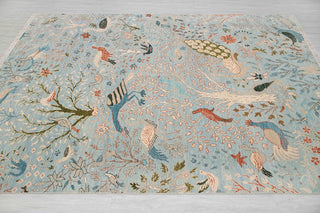6x9 Light Blue Colorful Birds Garden Fine Quality Soft Hand Knotted Wool Rug JC-6372