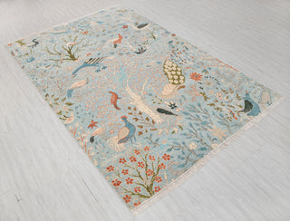6x9 Light Blue Colorful Birds Garden Fine Quality Soft Hand Knotted Wool Rug JC-6372