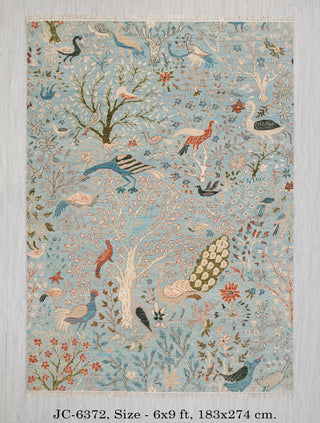 6x9 Light Blue Colorful Birds Garden Fine Quality Soft Hand Knotted Wool Rug JC-6372