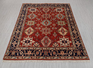 8x10 Red Blue Karaje Plush High Quality Soft Wool Hand Knotted Rug I Mt-64
