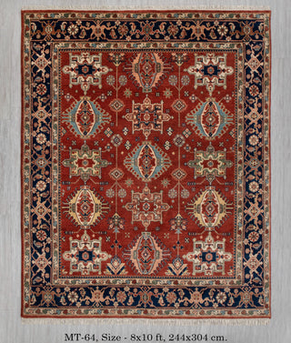 8x10 Red Blue Karaje Plush High Quality Soft Wool Hand Knotted Rug I Mt-64