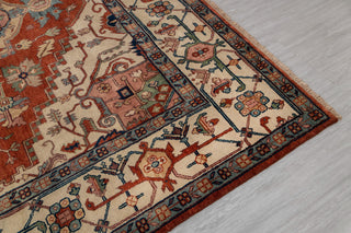 10x10 Square Rug Red Beige Classic Serapi Rug High Quality Hand Knotted 100% WOOL Rug, Rug-Mt-17