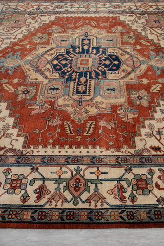 10x10 Square Rug Red Beige Classic Serapi Rug High Quality Hand Knotted 100% WOOL Rug, Rug-Mt-17