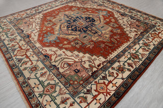 10x10 Square Rug Red Beige Classic Serapi Rug High Quality Hand Knotted 100% WOOL Rug, Rug-Mt-17