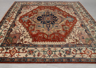10x10 Square Rug Red Beige Classic Serapi Rug High Quality Hand Knotted 100% WOOL Rug, Rug-Mt-17