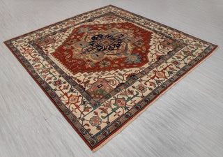 10x10 Square Rug Red Beige Classic Serapi Rug High Quality Hand Knotted 100% WOOL Rug, Rug-Mt-17