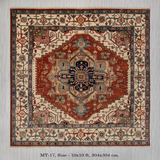 10x10 Square Rug Red Beige Classic Serapi Rug High Quality Hand Knotted 100% WOOL Rug, Rug-Mt-17