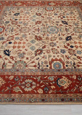 9x9 Square Rug Cream Persian Rust Plush Soft Feel Quality Wool Hand Knotted Rug , MT-25