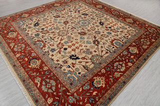 9x9 Square Rug Cream Persian Rust Plush Soft Feel Quality Wool Hand Knotted Rug , MT-25