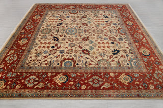9x9 Square Rug Cream Persian Rust Plush Soft Feel Quality Wool Hand Knotted Rug , MT-25