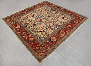 9x9 Square Rug Cream Persian Rust Plush Soft Feel Quality Wool Hand Knotted Rug , MT-25