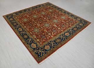 9x9 Square Rug Persian Style Inspired Cream Red Blue Persian High Quality Handmade Wool Rug | Mt-24