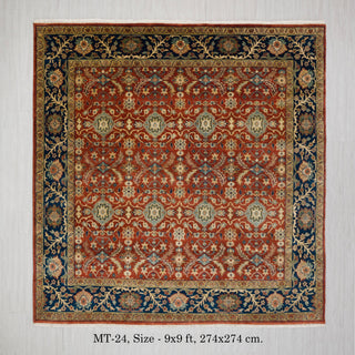 9x9 Square Rug Persian Style Inspired Cream Red Blue Persian High Quality Handmade Wool Rug | Mt-24